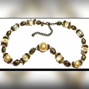 Vintage Necklace Signed CHICO'S Gold Tone Bead Collar Chunky 17.5-20"